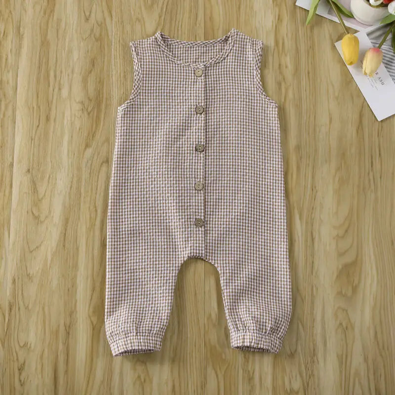 0-18M Baby Girl Boy Rompers Sleeveless Plaids Romper Cotton Jumpsuit Overall Casual Clothes