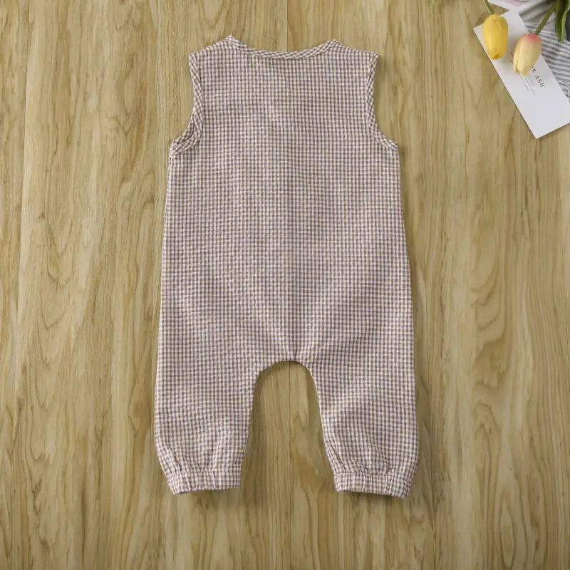 0-18M Baby Girl Boy Rompers Sleeveless Plaids Romper Cotton Jumpsuit Overall Casual Clothes