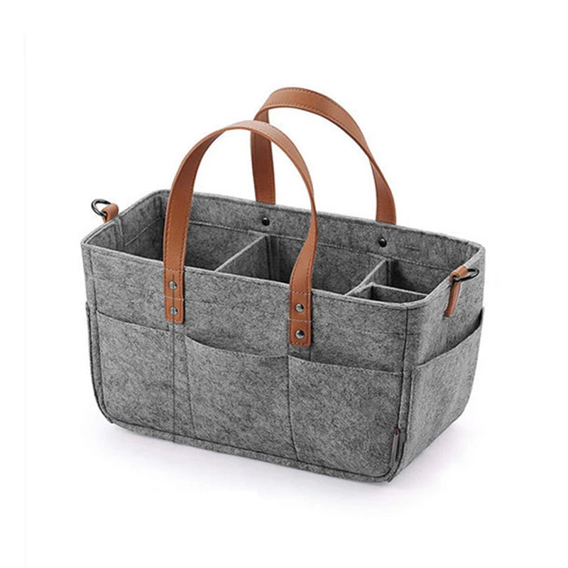 Baby Felt Storage Nursery Organizer Basket Infant Diaper Bag with Handle Caddy Changing Nappy Kids Storage Carrier Large Pocket