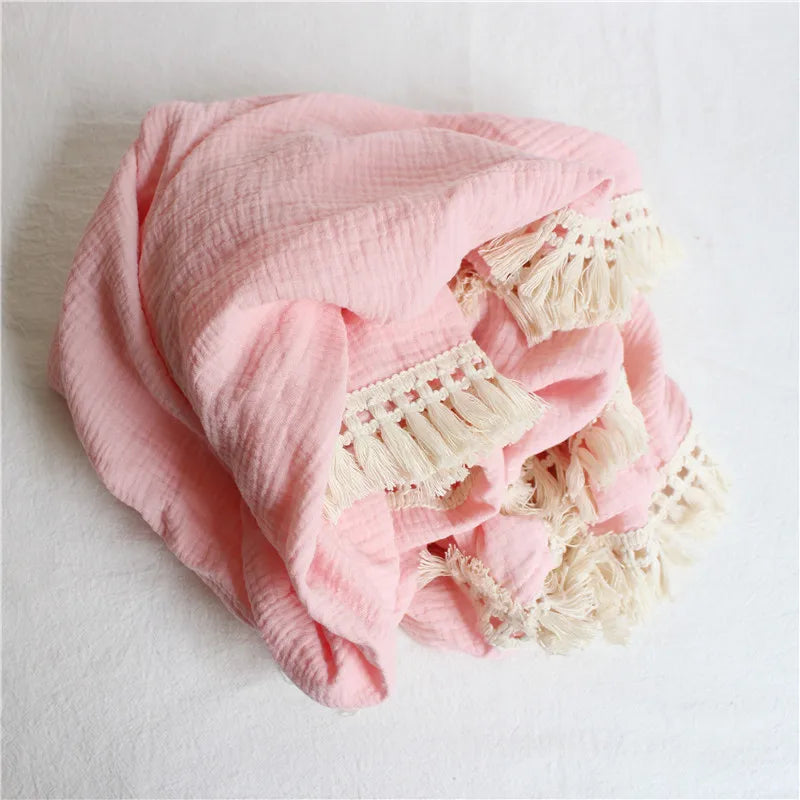 Cotton Muslin Swaddle Blankets for Newborn Baby Tassel Receiving Blanket New Born Swaddle Wrap Infant Sleeping Quilt Bed Cover