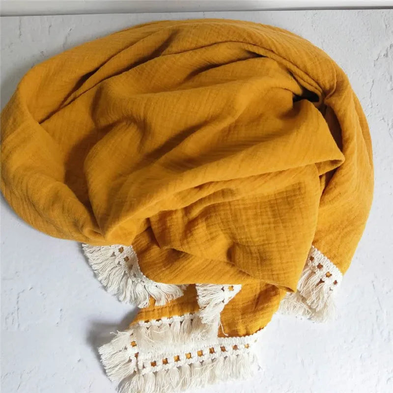 Cotton Muslin Swaddle Blankets for Newborn Baby Tassel Receiving Blanket New Born Swaddle Wrap Infant Sleeping Quilt Bed Cover