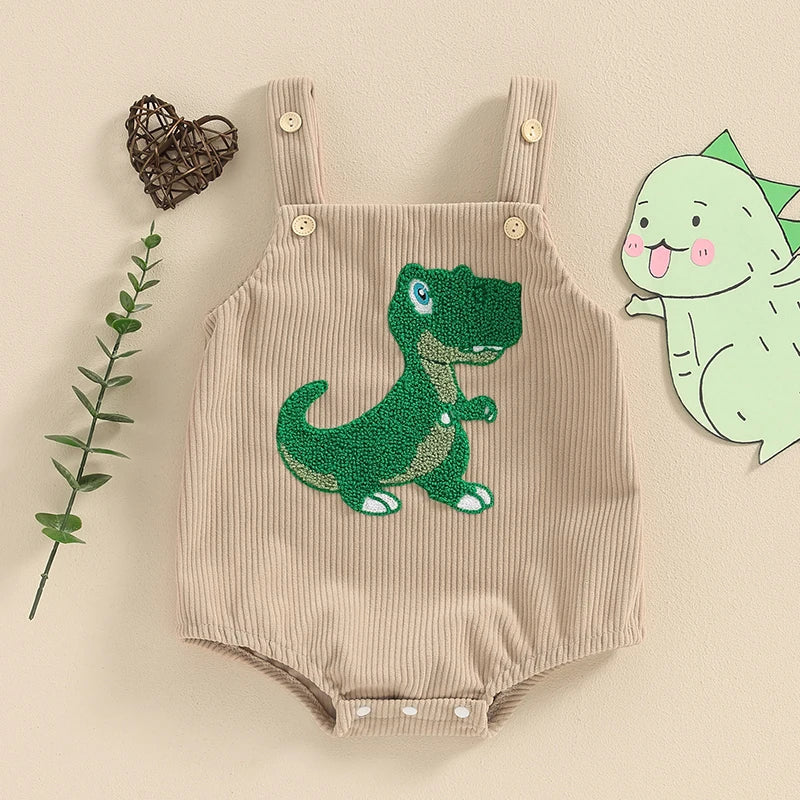 Lioraitiin Baby Girls Boys Summer Romper Sleeveless Dinosaur/Shark Embroidery Button Casual Romper