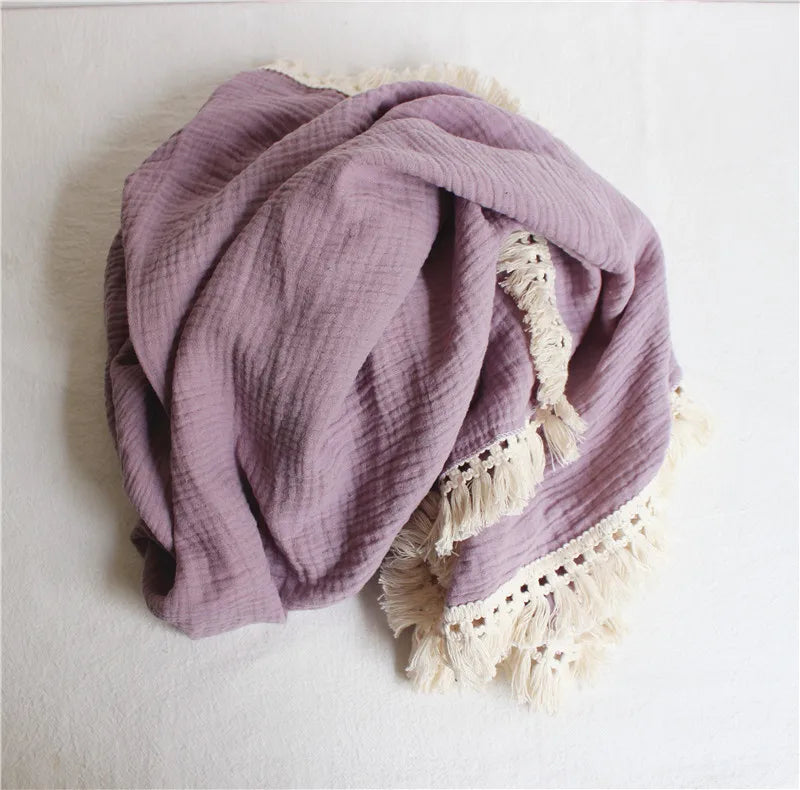 Cotton Muslin Swaddle Blankets for Newborn Baby Tassel Receiving Blanket New Born Swaddle Wrap Infant Sleeping Quilt Bed Cover