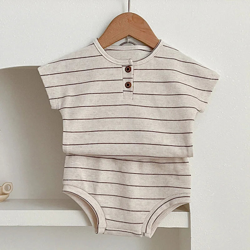 Summer Kids Baby Boys Girls Short Sleeve Stripe T-shirt + Shorts Clothing Sets Infant Baby Girls Boys Children's Clothes Suit