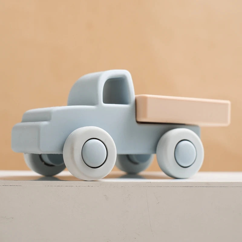 Baby BPA Free Silicone Car Ambulance Toys Wooden Cartoon Bus Teether Educational Montessori Toys For Children Teething Baby Toys