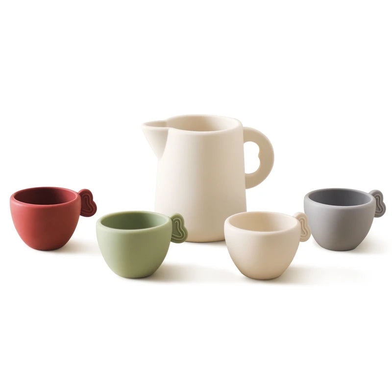 Wooden Children Montessori Toy Teapot Teacup Simulation Kitchen Utensil BPA Free Silicone Kid Education Pretend Play Toy Gift