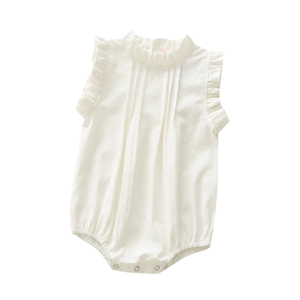 Vintage Linen Cotton Baby Girls Romper Summer Ruffles Lace Infant Bodysuit for Toddler Girls Clothing Children Overalls Outfits
