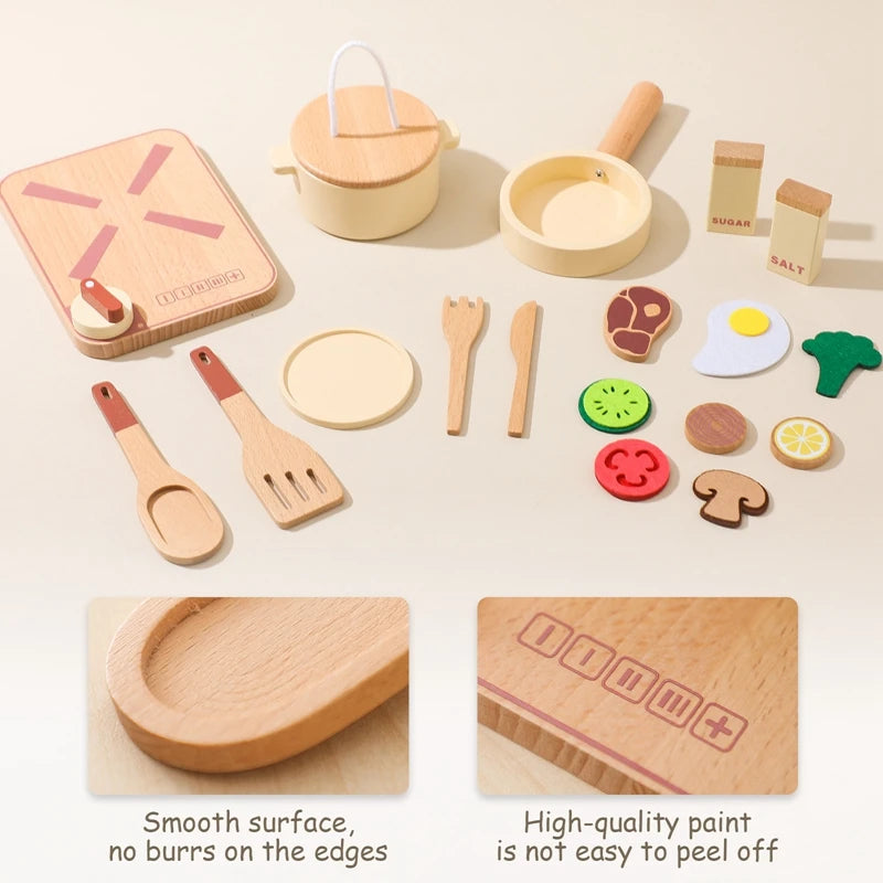 Wooden Children Montessori Toy Teapot Teacup Simulation Kitchen Utensil BPA Free Silicone Kid Education Pretend Play Toy Gift