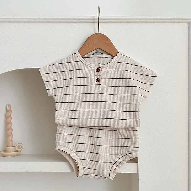 Summer Kids Baby Boys Girls Short Sleeve Stripe T-shirt + Shorts Clothing Sets Infant Baby Girls Boys Children's Clothes Suit
