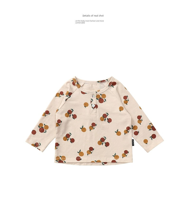 Tinyclvb Early Autumn Long Sleeves Slub Cotton Pullover Tops