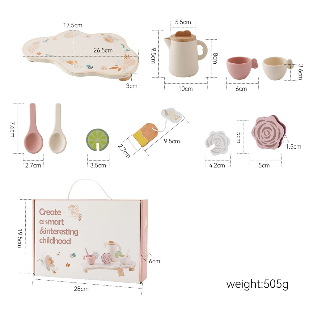 Wooden Children Montessori Toy Teapot Teacup Simulation Kitchen Utensil BPA Free Silicone Kid Education Pretend Play Toy Gift