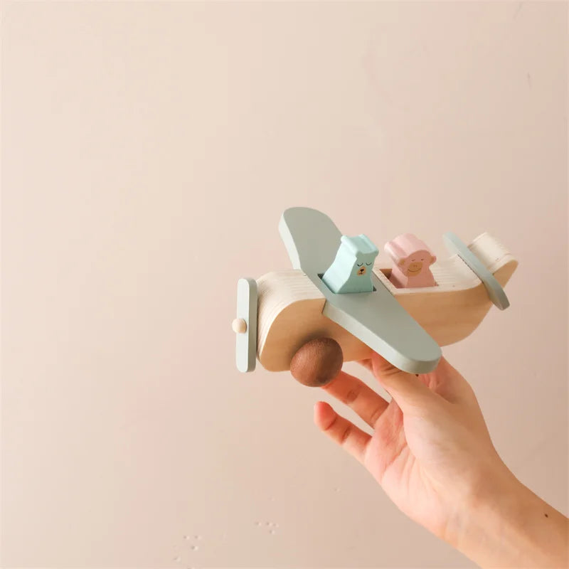 Baby Wooden Montessori Toys Beech Wooden Plane Blocks Teether Glass Marbles Educational Toys Child Teethering Play Gym Baby Gift