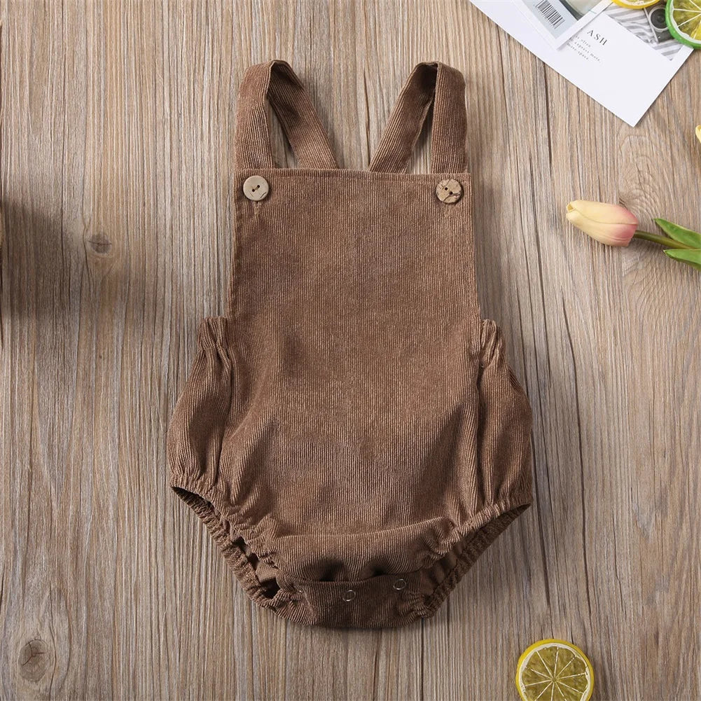 0-24M Cute Baby Romper Boys Girls Solid Color Corduroy Sleeveless Square Neck Romper Jumpsuits Baby Kids Overalls Clothing 2023