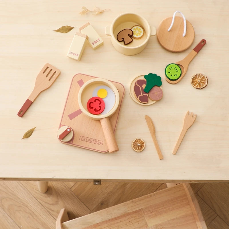 Wooden Children Montessori Toy Teapot Teacup Simulation Kitchen Utensil BPA Free Silicone Kid Education Pretend Play Toy Gift