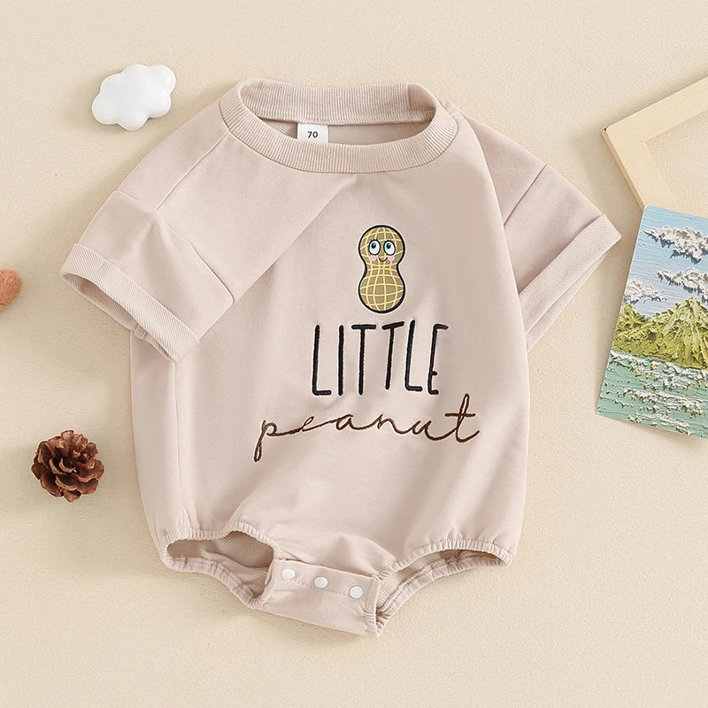 2024-03-19 Lioraitiin 0-18M Summer Baby Boys Romper Letter Cartoon Peanut Pattern Short Sleeve Jumpsuits Casual Clothes