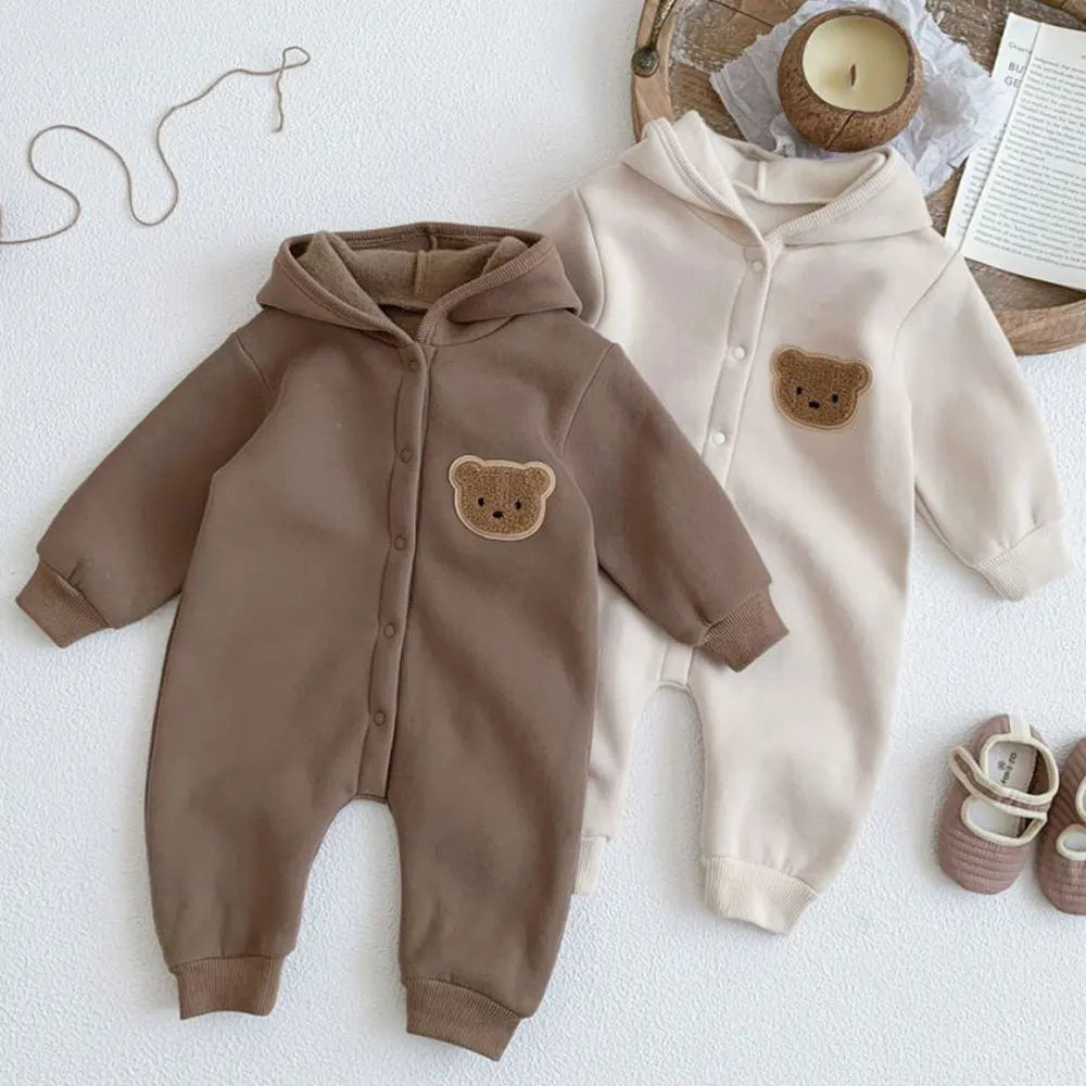 Winter Warm Newborn Baby Clothes Boys Cotton Babies Romper Cartoon Bear Long Sleeve Hooded Girl Bodysuit for 0-24M Clothing