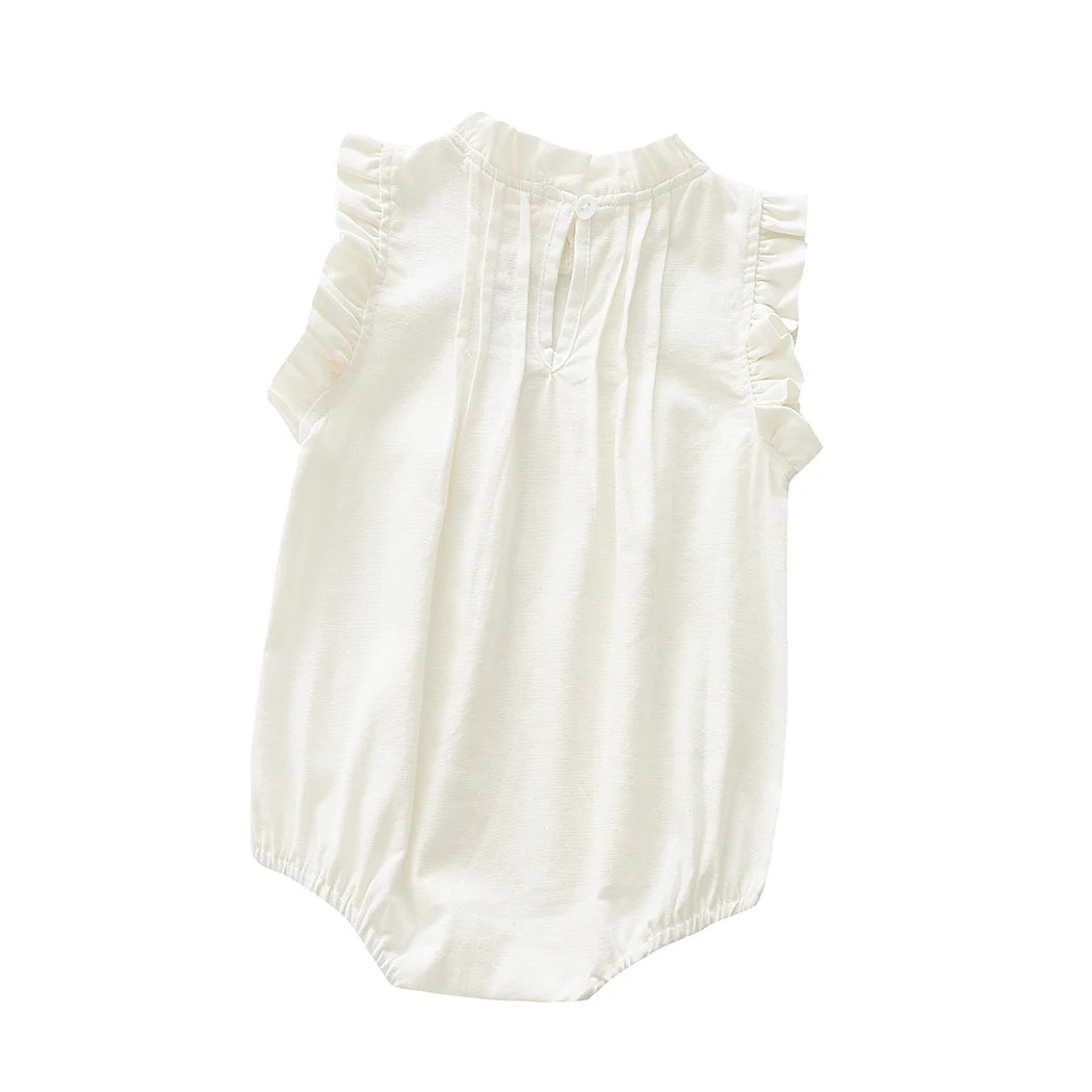 Vintage Linen Cotton Baby Girls Romper Summer Ruffles Lace Infant Bodysuit for Toddler Girls Clothing Children Overalls Outfits