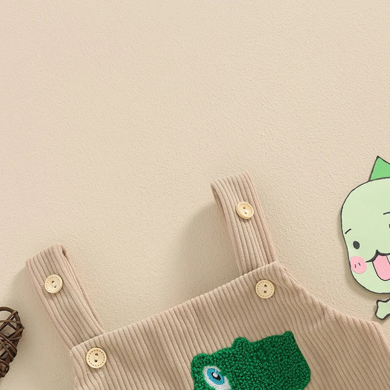 Lioraitiin Baby Girls Boys Summer Romper Sleeveless Dinosaur/Shark Embroidery Button Casual Romper