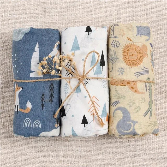 Elinfant 3PCS 100% Cotton Muslin Swaddle Blanket, Stroller Cover Nursing Cover,Baby Sleeping Quilt For Summer
