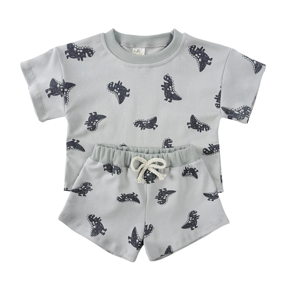 100% Cotton Kids Clothes Sets for 1-8 Years Boys Girls Suit Full Print Soft Top+Shorts Baby Outfit Sets for Children Clothing