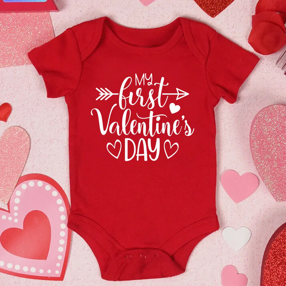 My First Valentine's Day Printed Baby Romper Newborn Red Cotton Bodysuit Valentine Party Infant Outfit Toddler Holiday Jumpsuit