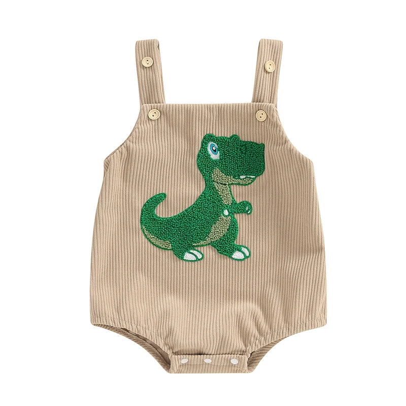 Lioraitiin Baby Girls Boys Summer Romper Sleeveless Dinosaur/Shark Embroidery Button Casual Romper