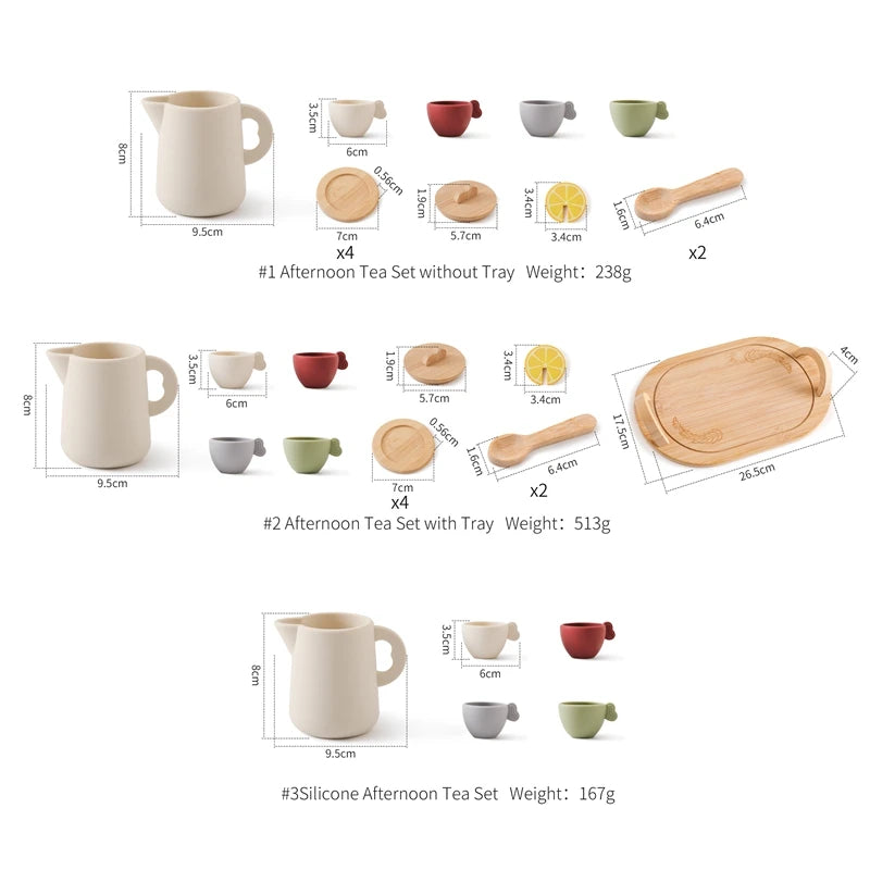 Wooden Children Montessori Toy Teapot Teacup Simulation Kitchen Utensil BPA Free Silicone Kid Education Pretend Play Toy Gift