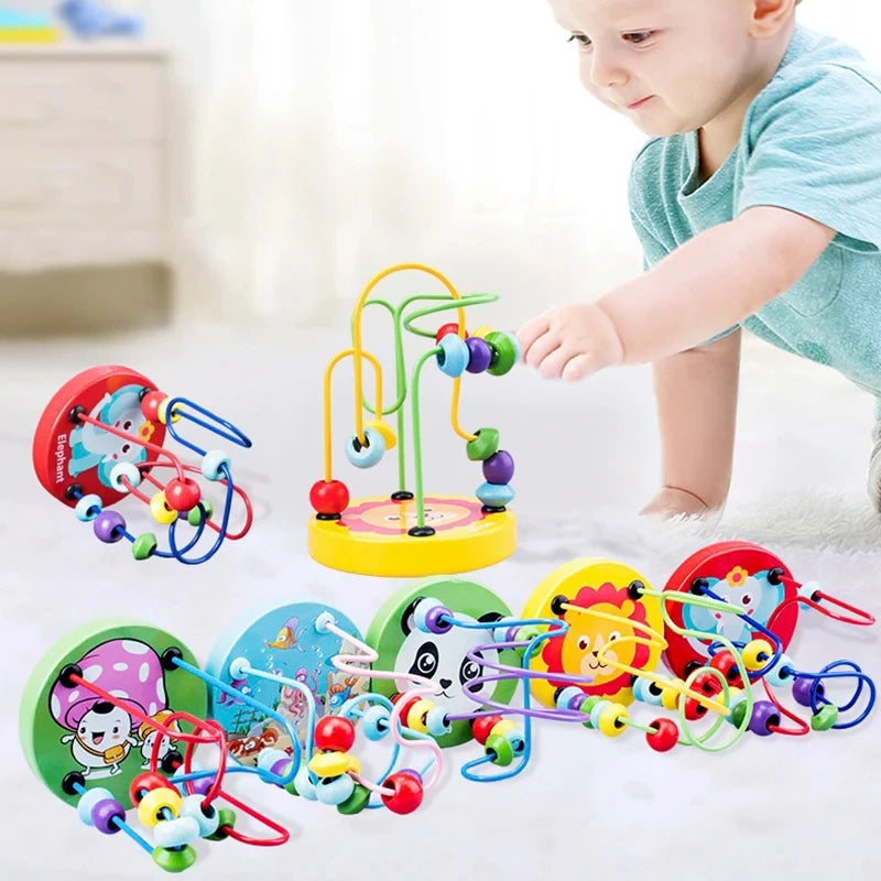 Montessori Baby Toys Wooden Roller Coaster Bead Maze Abacus Math Toys Toddler Early Educational Toys for Kids Children 1-3 Years