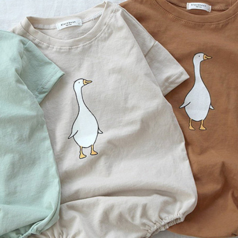 Korean Style Summer Baby Boy Bodysuit Cartoon Goose Print O-neck Short Sleeve Jumpsuit Newborn Cotton Crawling Clothes E7325