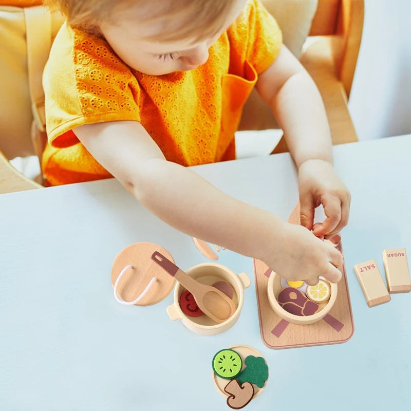 Wooden Children Montessori Toy Teapot Teacup Simulation Kitchen Utensil BPA Free Silicone Kid Education Pretend Play Toy Gift