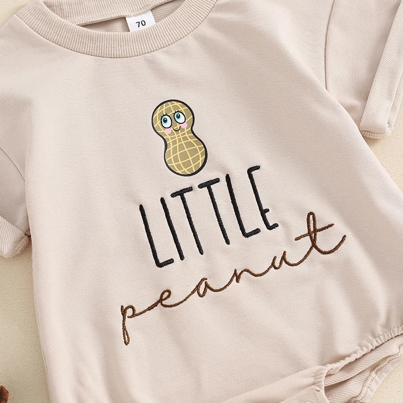 Lioraitiin 0-18M Summer Baby Boys Romper Letter Cartoon Peanut Pattern Short Sleeve Jumpsuits Casual Clothes