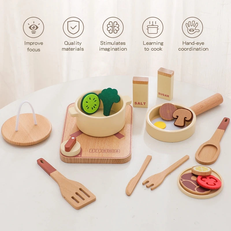 Wooden Children Montessori Toy Teapot Teacup Simulation Kitchen Utensil BPA Free Silicone Kid Education Pretend Play Toy Gift
