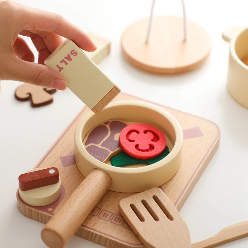 Wooden Children Montessori Toy Teapot Teacup Simulation Kitchen Utensil BPA Free Silicone Kid Education Pretend Play Toy Gift