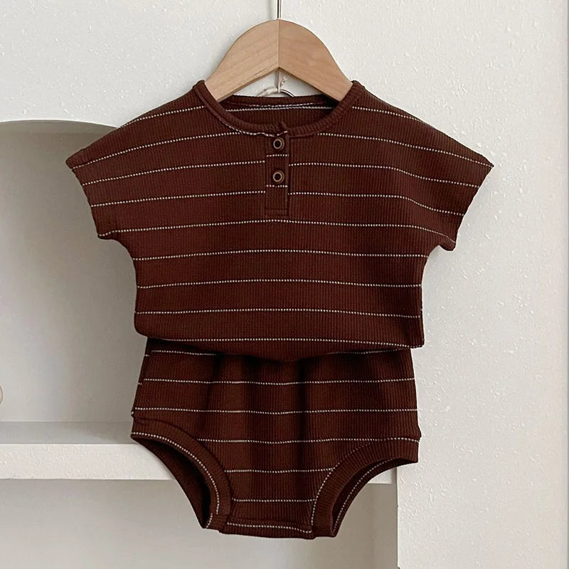 Summer Kids Baby Boys Girls Short Sleeve Stripe T-shirt + Shorts Clothing Sets Infant Baby Girls Boys Children's Clothes Suit