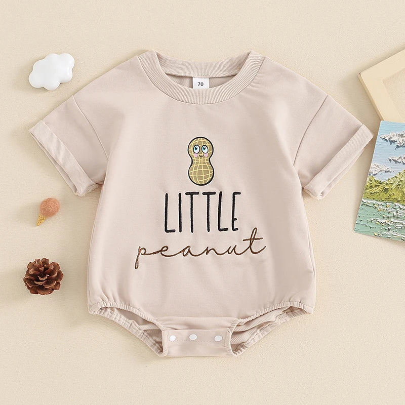 Lioraitiin 0-18M Summer Baby Boys Romper Letter Cartoon Peanut Pattern Short Sleeve Jumpsuits Casual Clothes