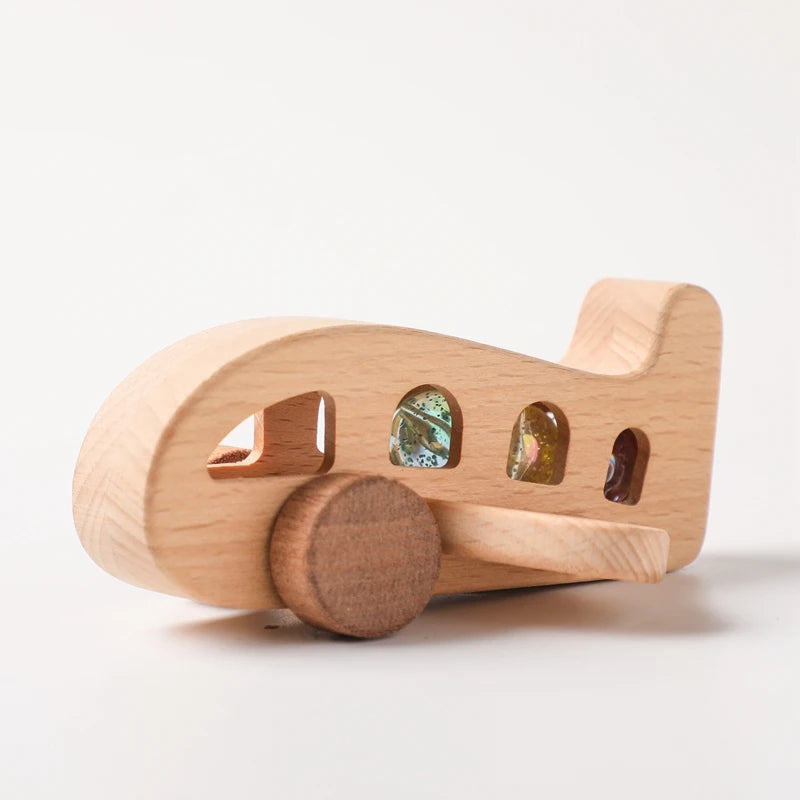 Baby Wooden Montessori Toys Beech Wooden Plane Blocks Teether Glass Marbles Educational Toys Child Teethering Play Gym Baby Gift