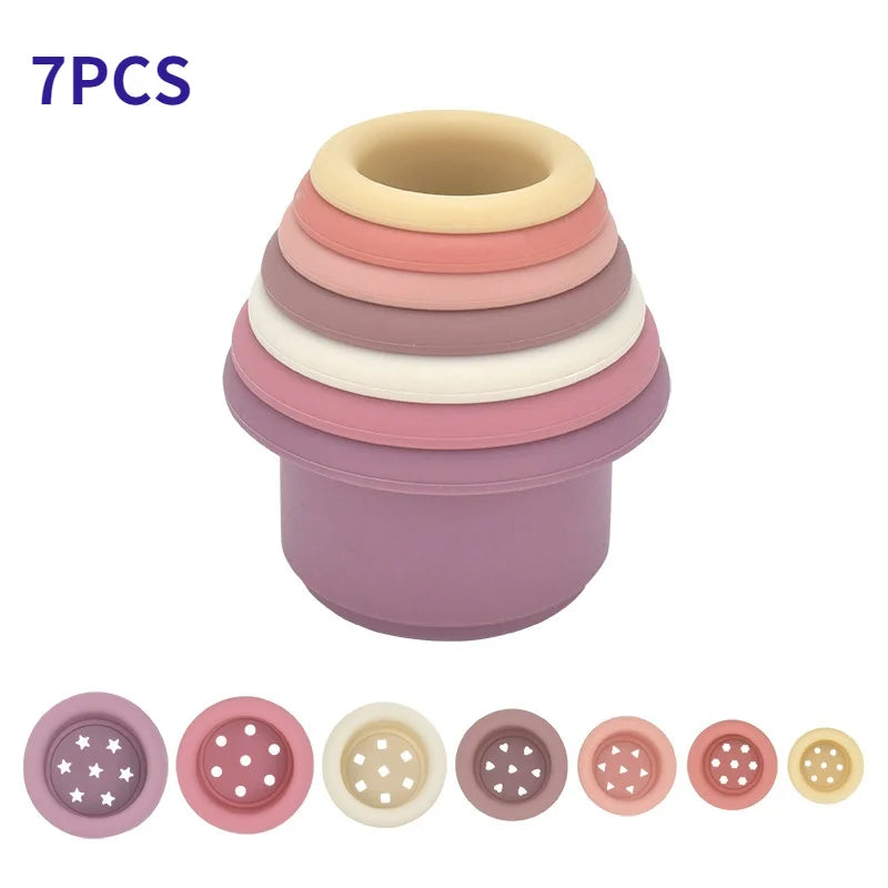 Baby Silicone Hourglass Stacking Cup Montessori Educational Toy Intelligence Gift Toys Stacking Ring Tower Toy Infant Bath Play
