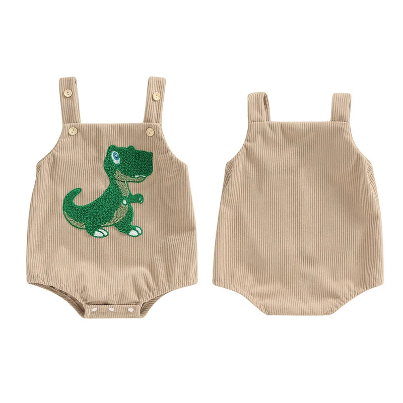 Lioraitiin Baby Girls Boys Summer Romper Sleeveless Dinosaur/Shark Embroidery Button Casual Romper