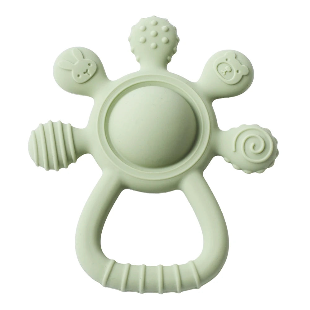 Silicone Teether,Food Grade Baby 0-12 Toys,Teething Rattle Sensory Toys for Toddlers,Silicone Hand Bell,Silicone Soothing Toys