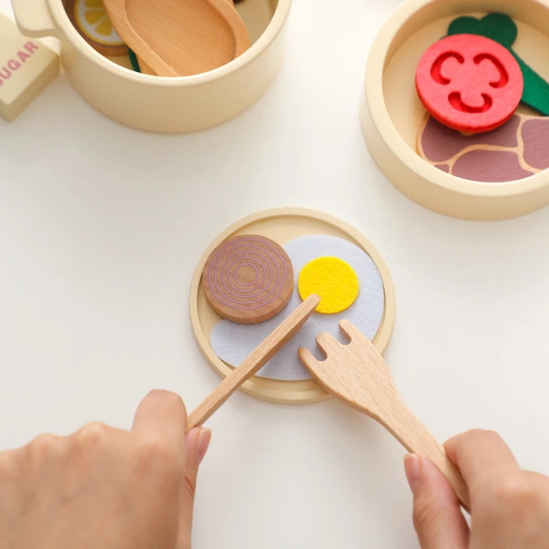Wooden Children Montessori Toy Teapot Teacup Simulation Kitchen Utensil BPA Free Silicone Kid Education Pretend Play Toy Gift