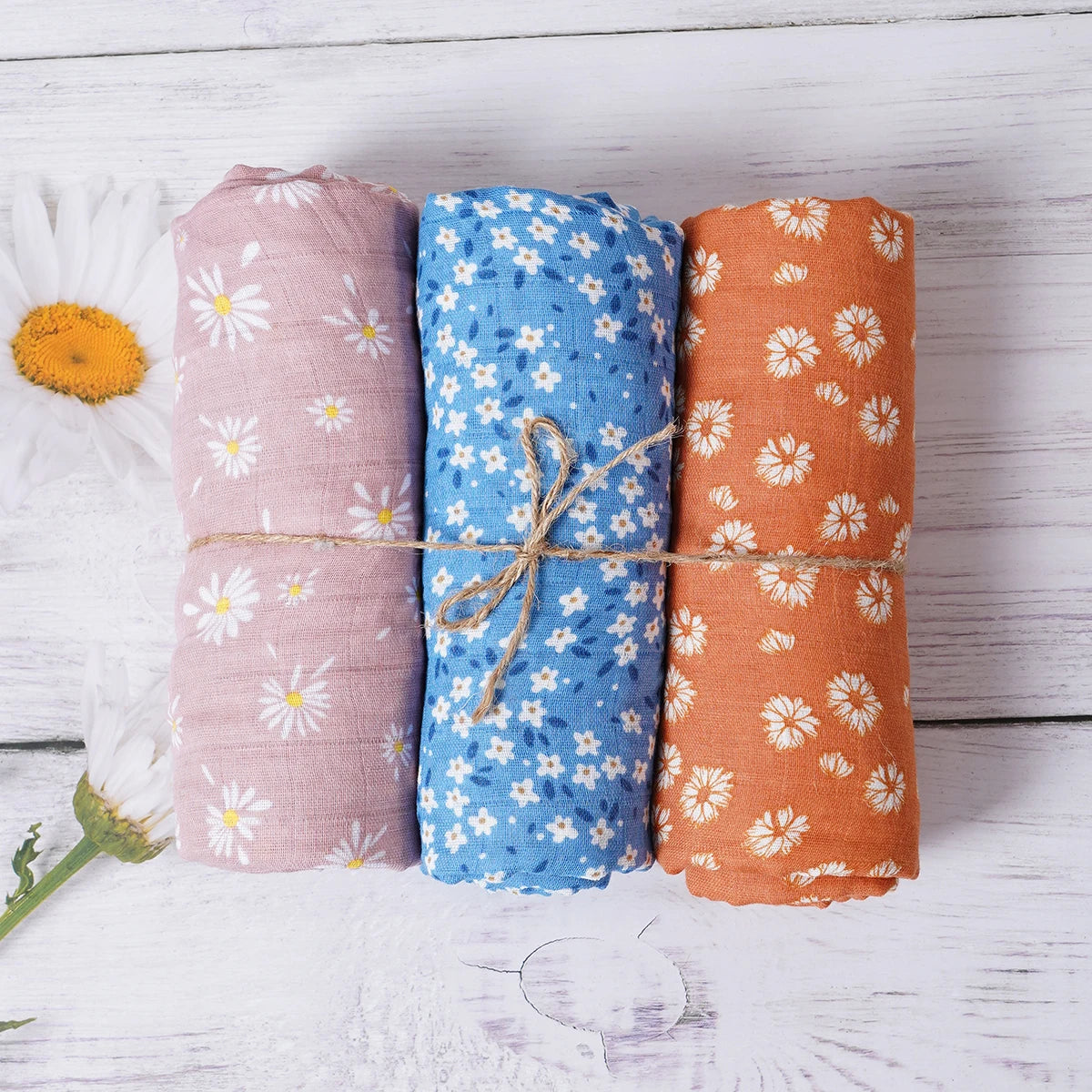 Elinfant 3PCS 100% Cotton Muslin Swaddle Blanket, Stroller Cover Nursing Cover,Baby Sleeping Quilt For Summer
