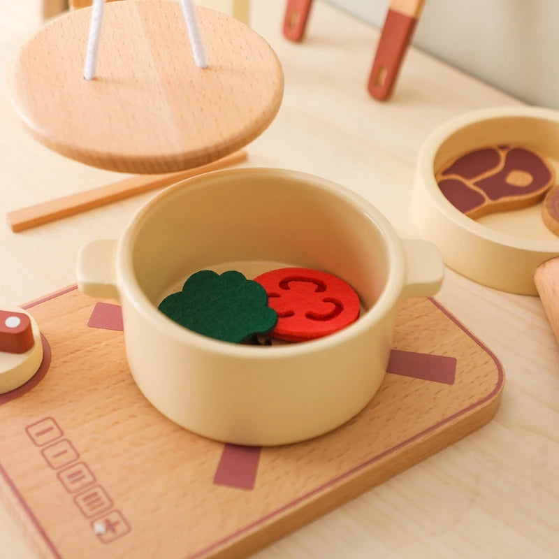 Wooden Children Montessori Toy Teapot Teacup Simulation Kitchen Utensil BPA Free Silicone Kid Education Pretend Play Toy Gift