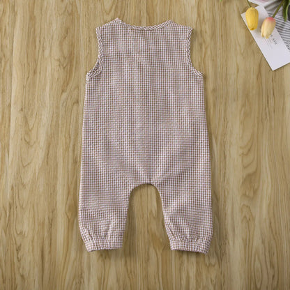 0-18M Baby Girl Boy Rompers Sleeveless Plaids Romper Cotton Jumpsuit Overall Casual Clothes