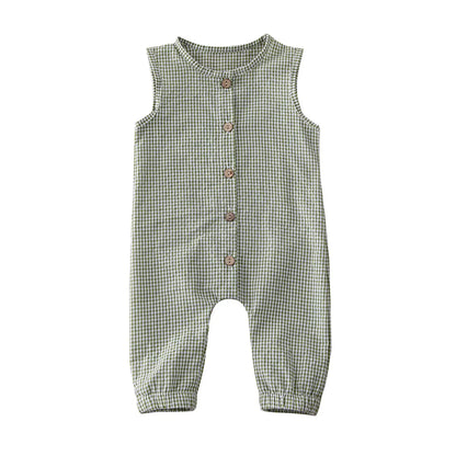 0-18M Baby Girl Boy Rompers Sleeveless Plaids Romper Cotton Jumpsuit Overall Casual Clothes