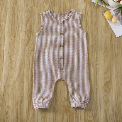 0-18M Baby Girl Boy Rompers Sleeveless Plaids Romper Cotton Jumpsuit Overall Casual Clothes