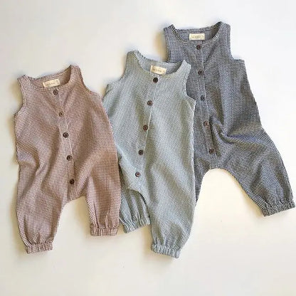 0-18M Baby Girl Boy Rompers Sleeveless Plaids Romper Cotton Jumpsuit Overall Casual Clothes
