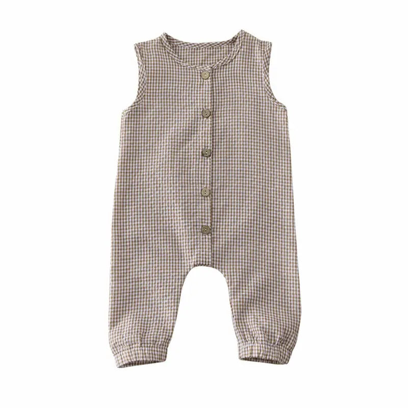 0-18M Baby Girl Boy Rompers Sleeveless Plaids Romper Cotton Jumpsuit Overall Casual Clothes
