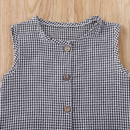 0-18M Baby Girl Boy Rompers Sleeveless Plaids Romper Cotton Jumpsuit Overall Casual Clothes