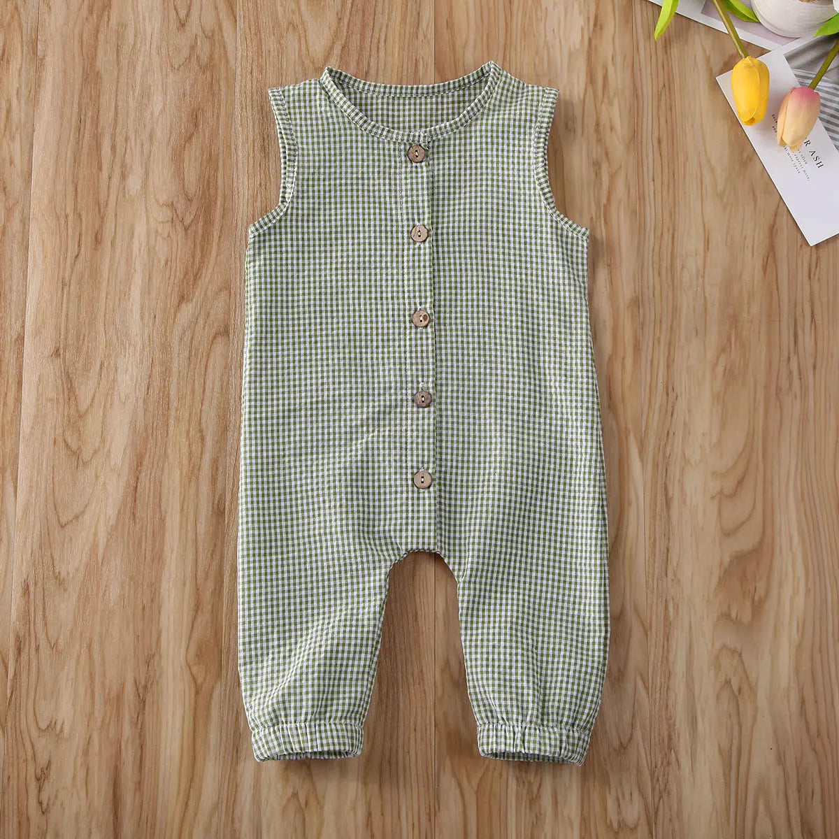 0-18M Baby Girl Boy Rompers Sleeveless Plaids Romper Cotton Jumpsuit Overall Casual Clothes
