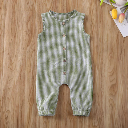 0-18M Baby Girl Boy Rompers Sleeveless Plaids Romper Cotton Jumpsuit Overall Casual Clothes